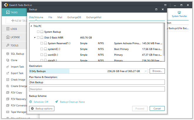 Back up disk with EaseUS Todo Backup