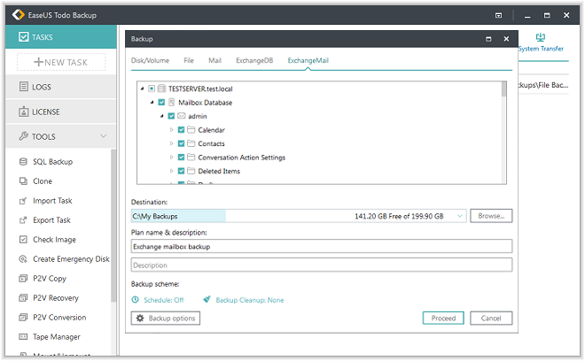 Exchange backup with EaseUS Todo Backup